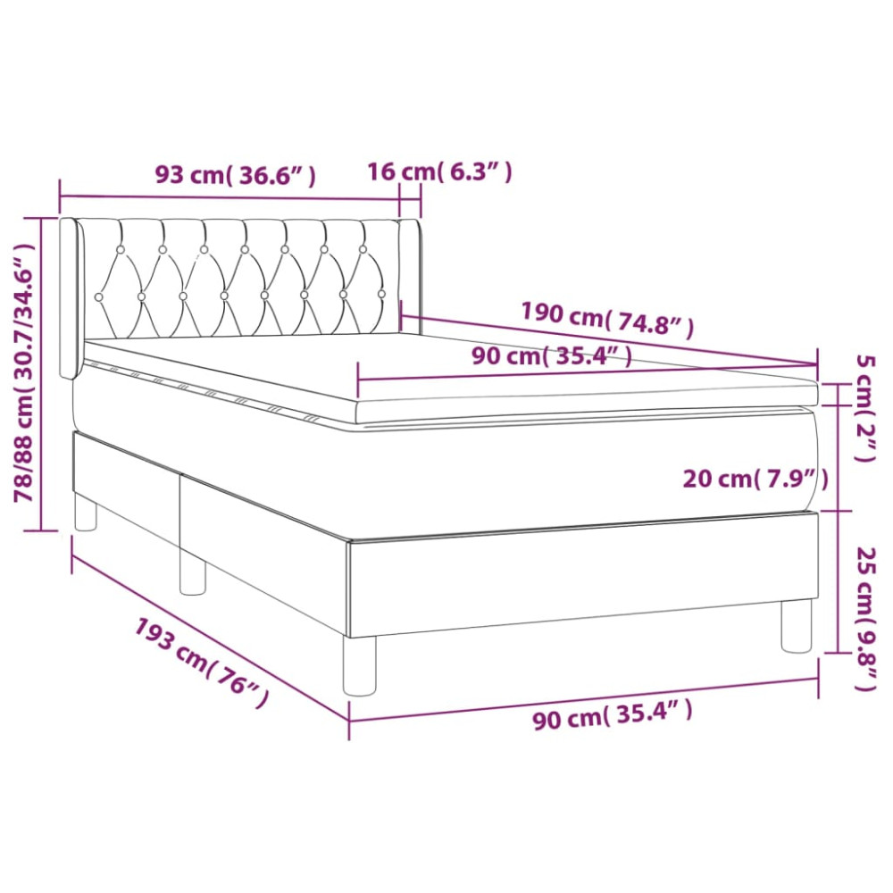 Produktbild för Ramsäng med madrass svart 90x190 cm tyg