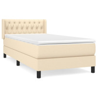 Produktbild för Ramsäng med madrass gräddvit 90x190 cm tyg