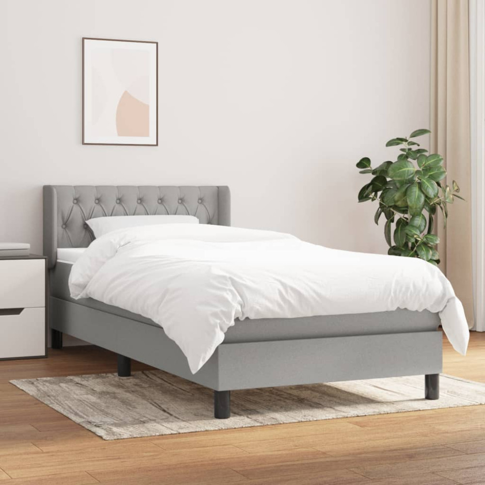 Produktbild för Ramsäng med madrass ljusgrå 90x200 cm tyg