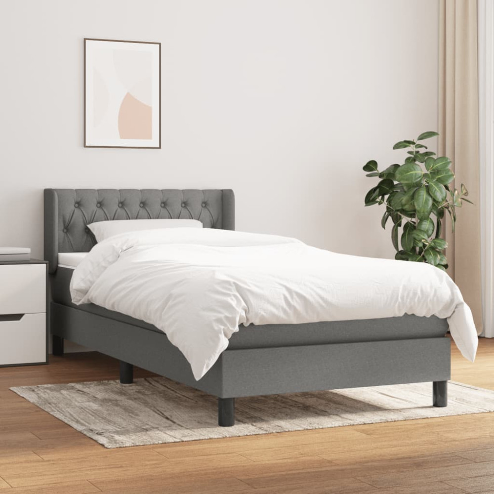 Produktbild för Ramsäng med madrass mörkgrå 90x200 cm tyg