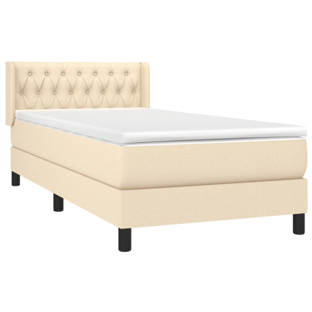 Produktbild för Ramsäng med madrass gräddvit 90x200 cm tyg