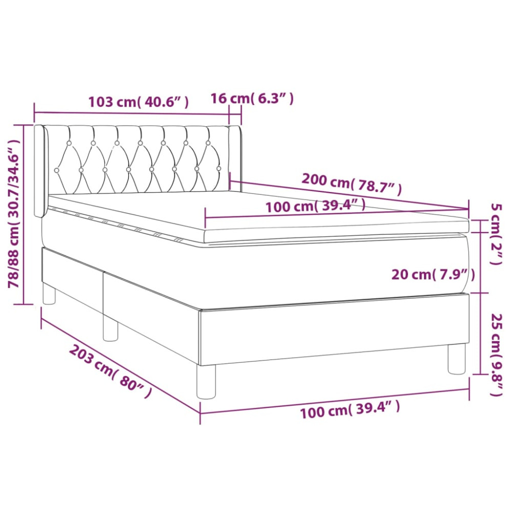 Produktbild för Ramsäng med madrass mörkgrå 100x200 cm tyg