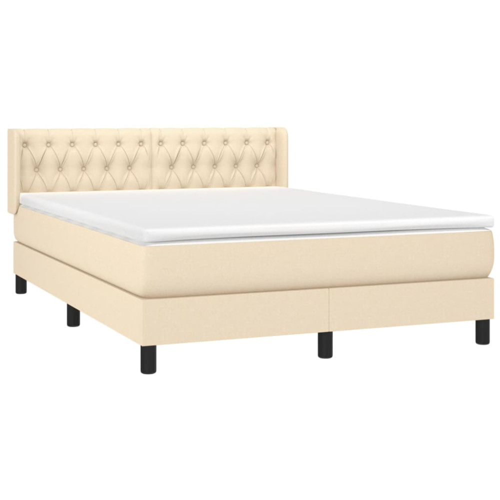 Produktbild för Ramsäng med madrass gräddvit 140x190 cm tyg