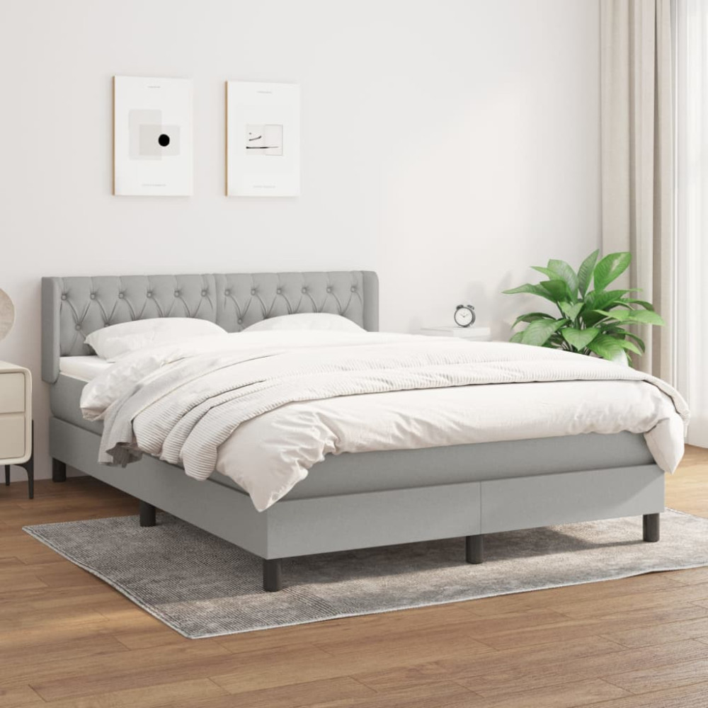 Produktbild för Ramsäng med madrass ljusgrå 140x200 cm tyg