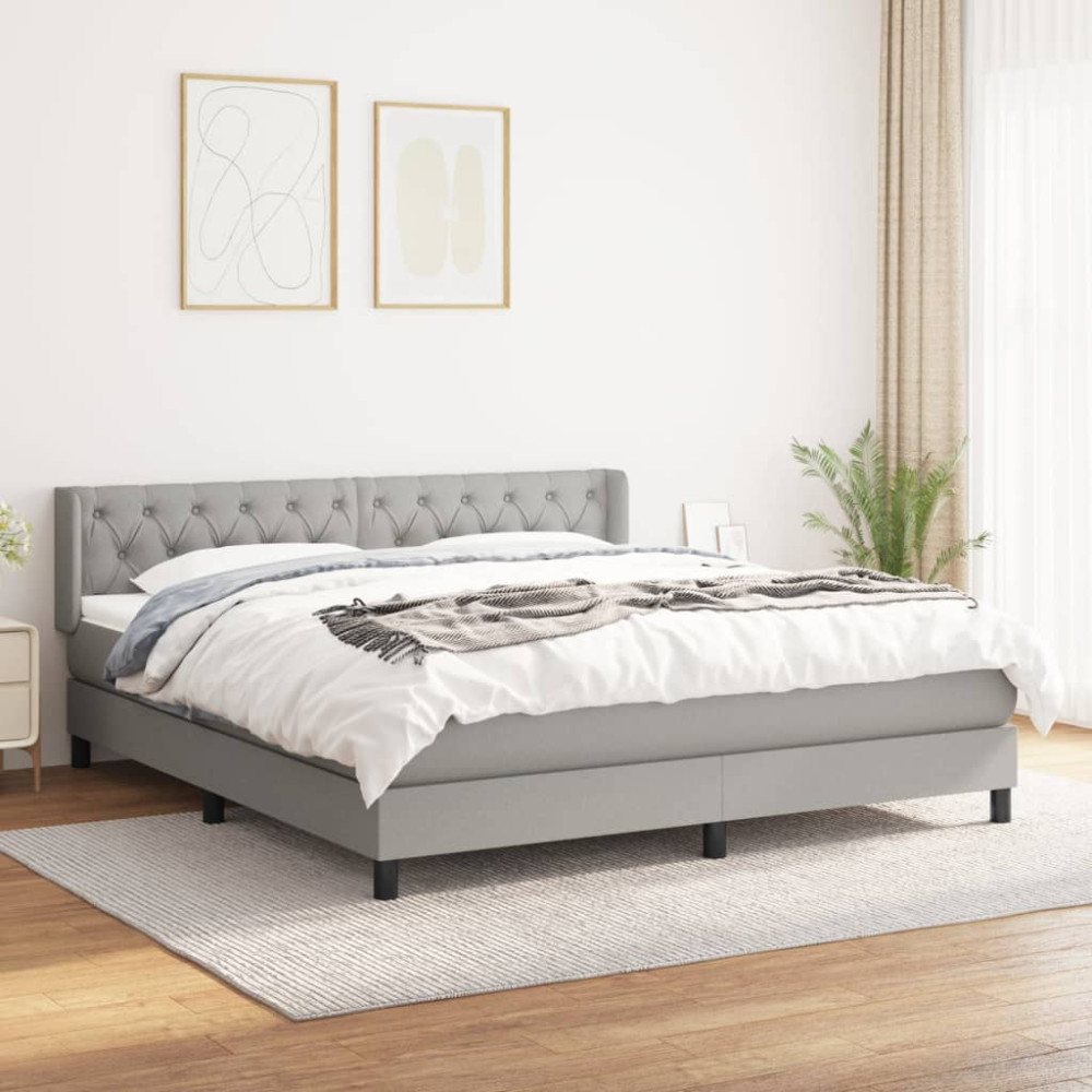Produktbild för Ramsäng med madrass ljusgrå 160x200 cm tyg