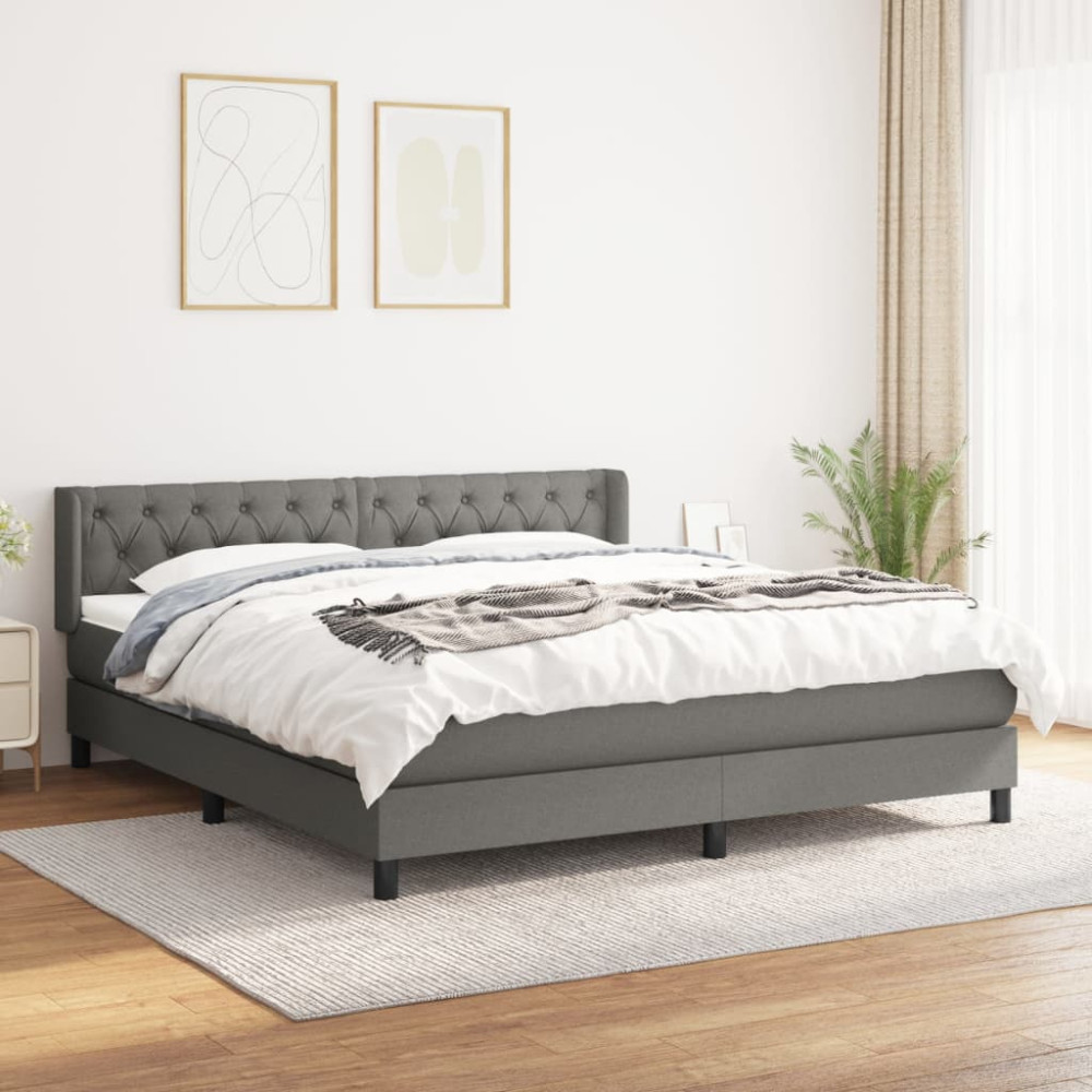 Produktbild för Ramsäng med madrass mörkgrå 160x200 cm tyg