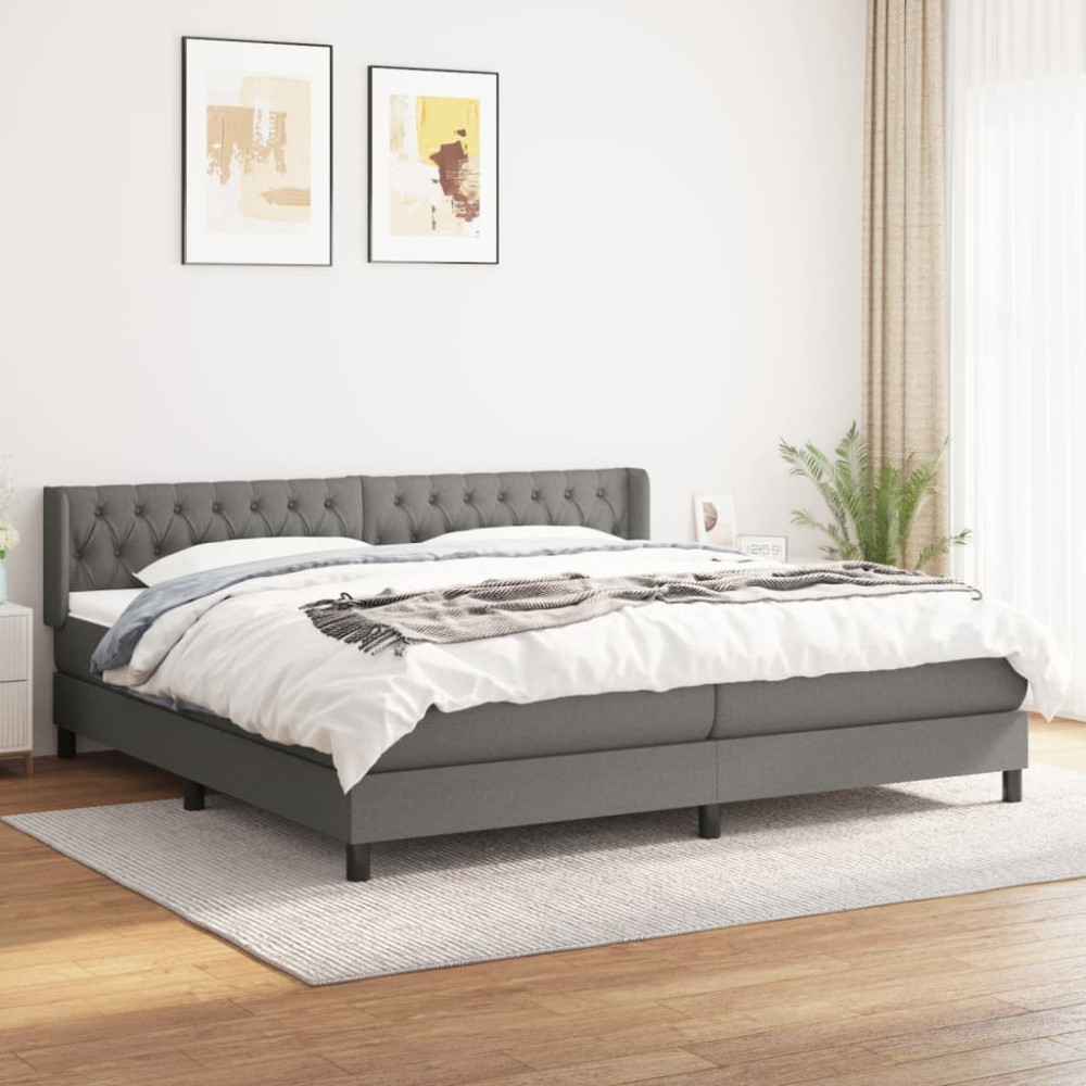 Produktbild för Ramsäng med madrass mörkgrå 200x200 cm tyg