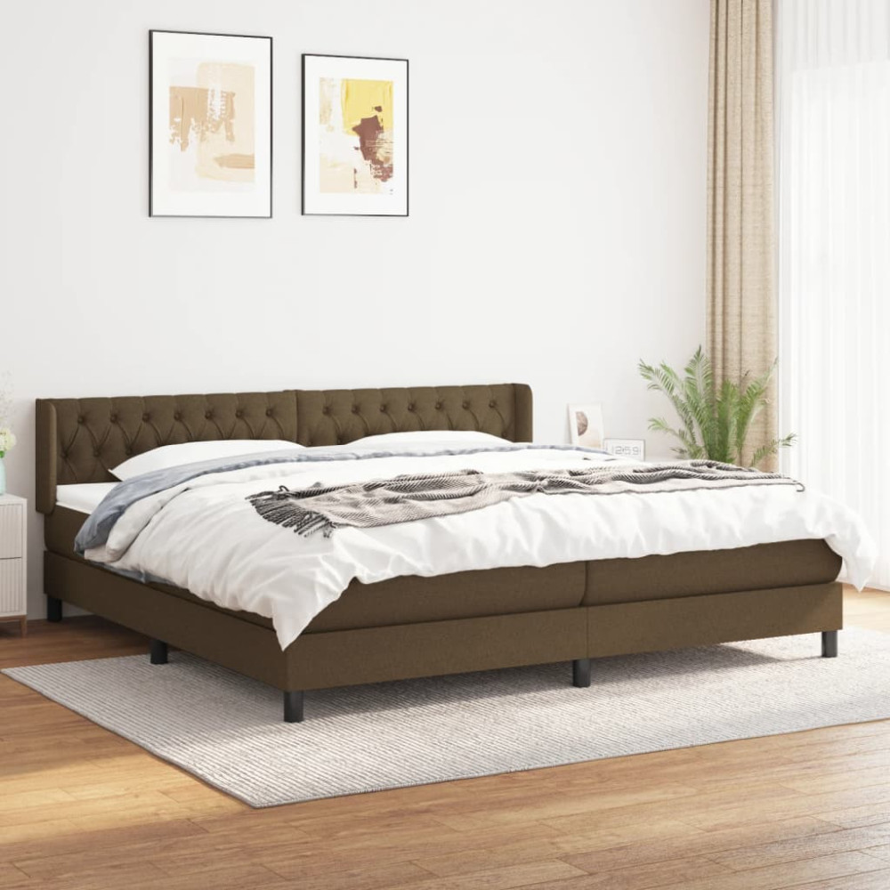 Produktbild för Ramsäng med madrass mörkbrun 200x200 cm tyg