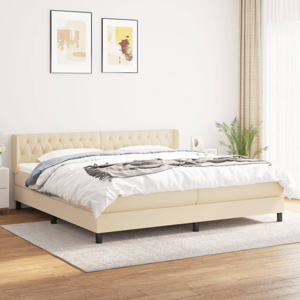 Produktbild för Ramsäng med madrass gräddvit 200x200 cm tyg