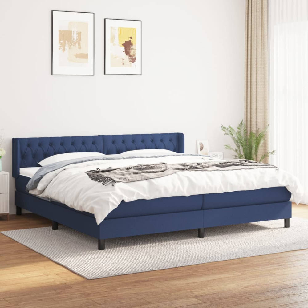 Produktbild för Ramsäng med madrass blå 200x200 cm tyg