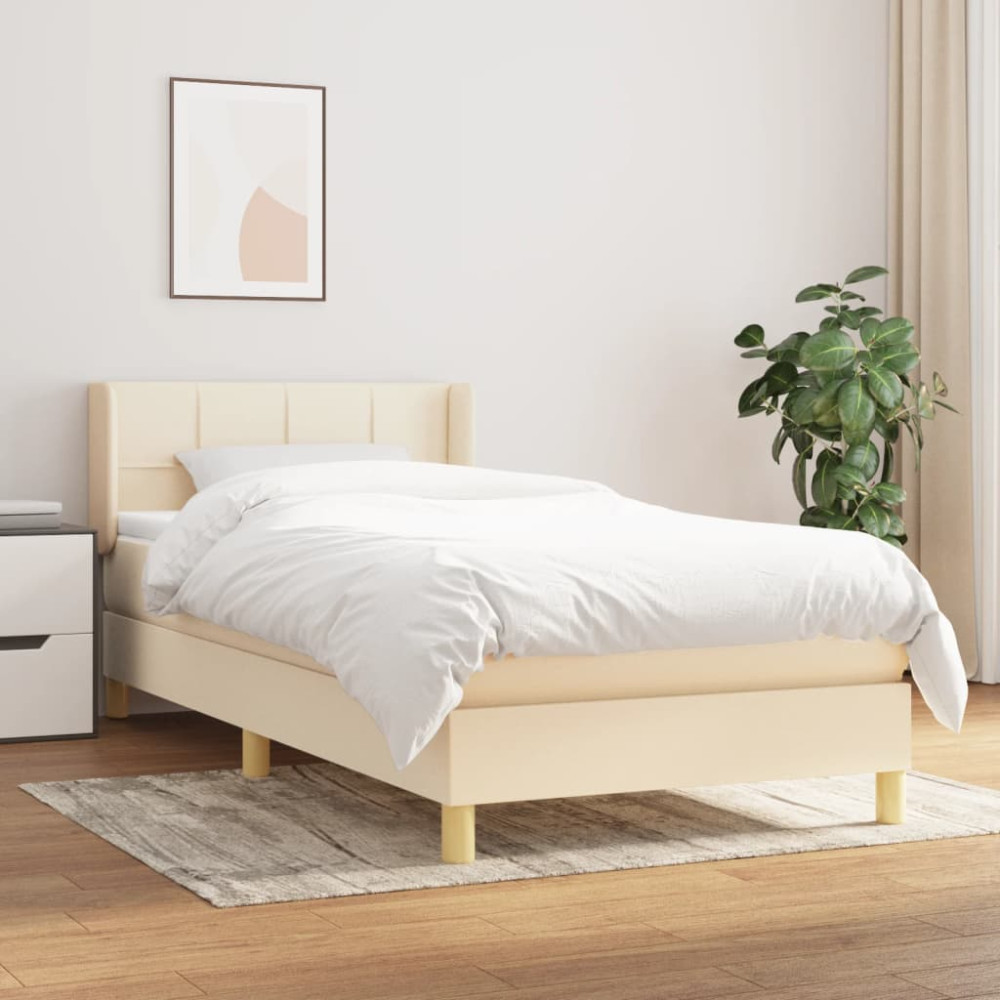 Produktbild för Ramsäng med madrass gräddvit 90x190 cm tyg