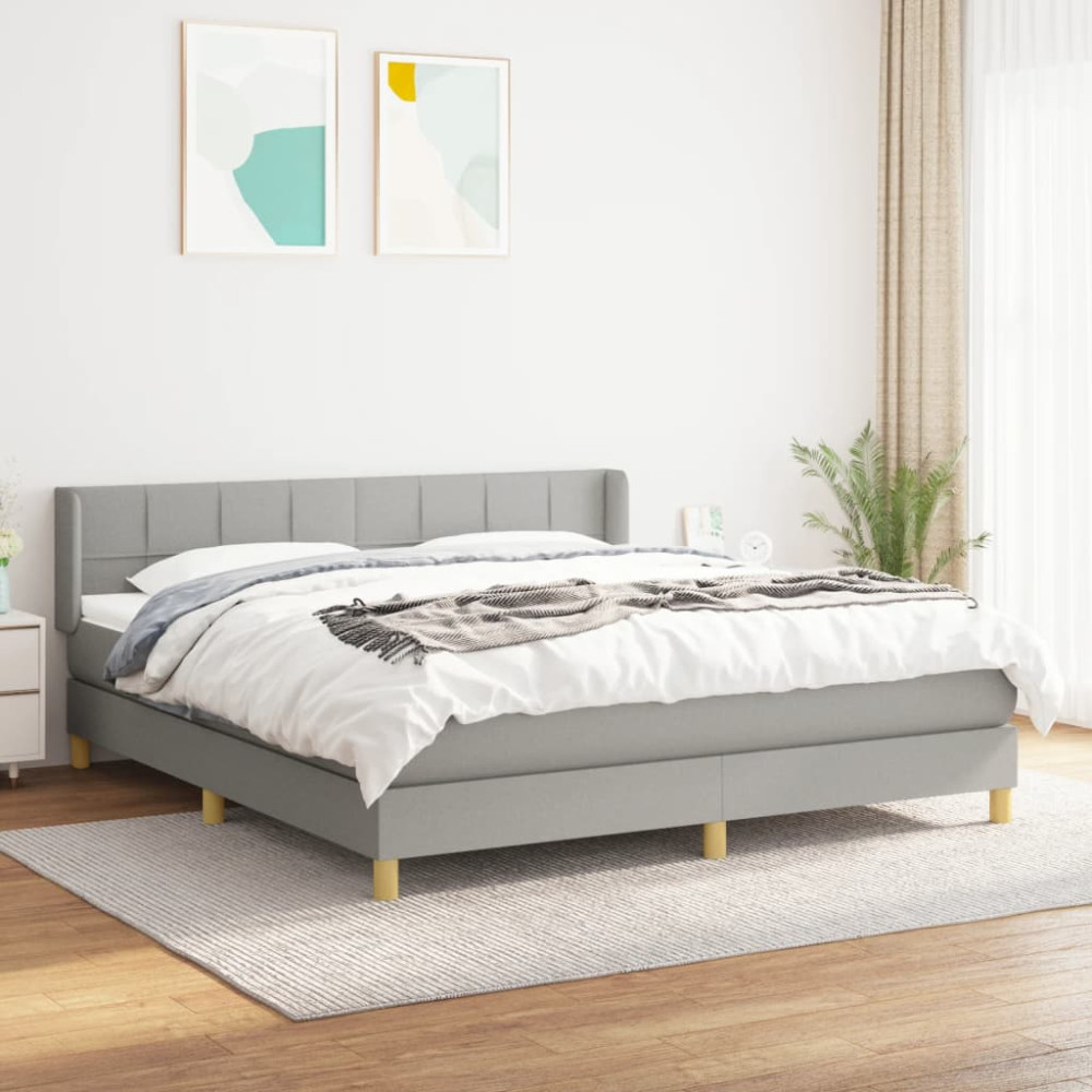 Produktbild för Ramsäng med madrass ljusgrå 180x200 cm tyg