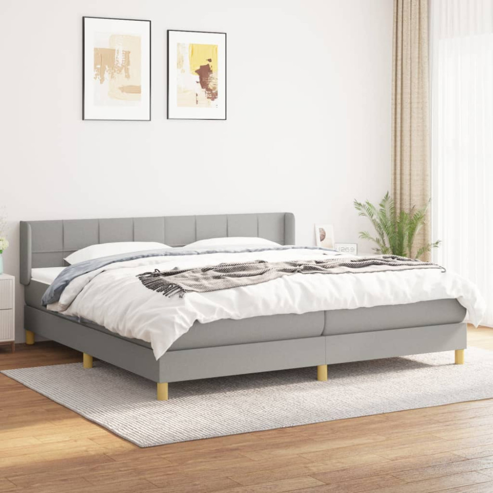 Produktbild för Ramsäng med madrass ljusgrå 200x200 cm tyg
