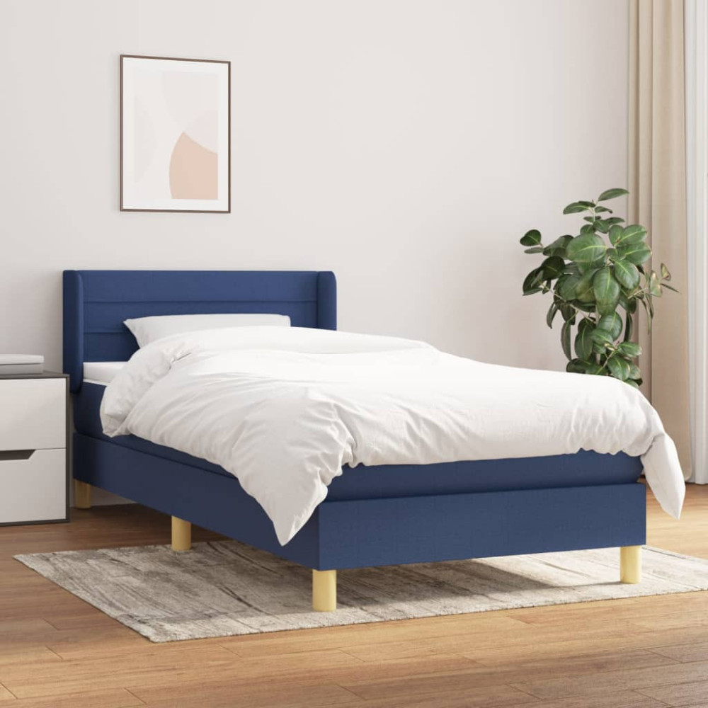 Produktbild för Ramsäng med madrass blå 90x200 cm tyg