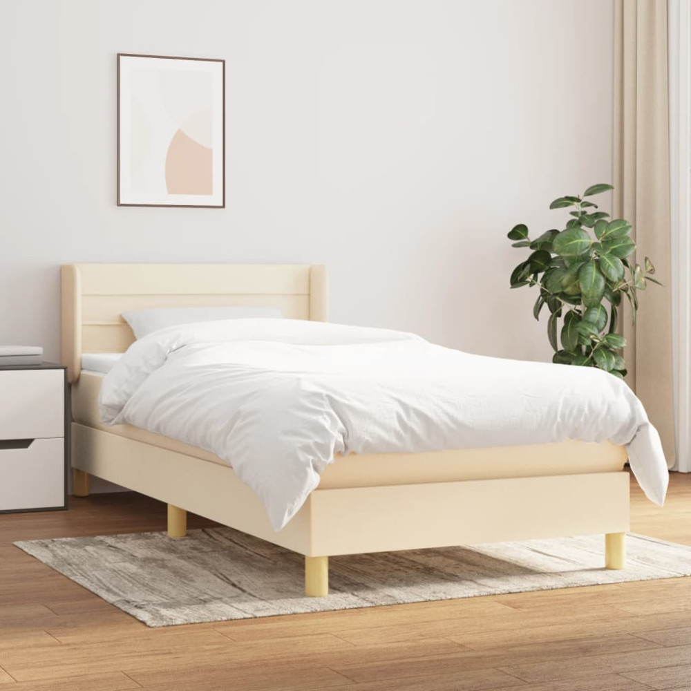 Produktbild för Ramsäng med madrass gräddvit 100x200 cm tyg
