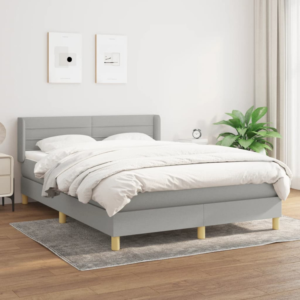 Produktbild för Ramsäng med madrass ljusgrå 140x190 cm tyg
