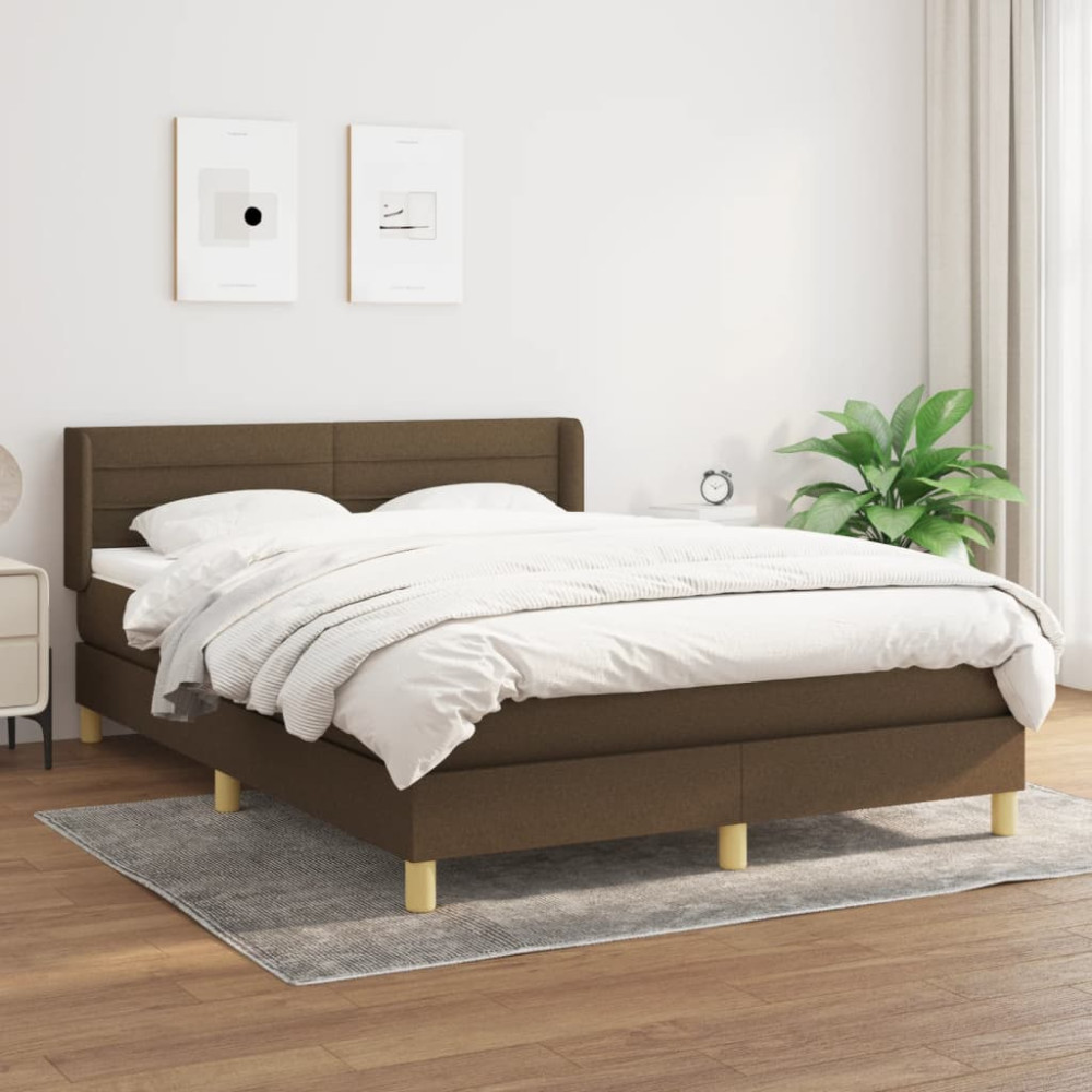 Produktbild för Ramsäng med madrass mörkbrun 140x190 cm tyg