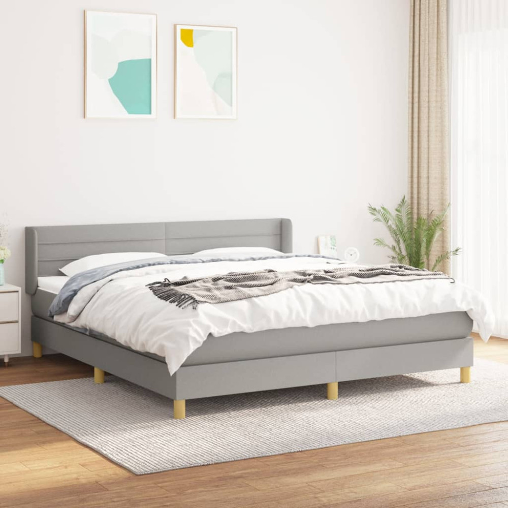 Produktbild för Ramsäng med madrass ljusgrå 160x200 cm tyg