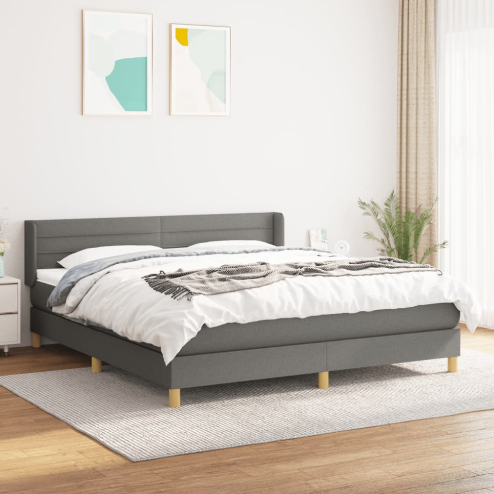 Produktbild för Ramsäng med madrass mörkgrå 160x200 cm tyg