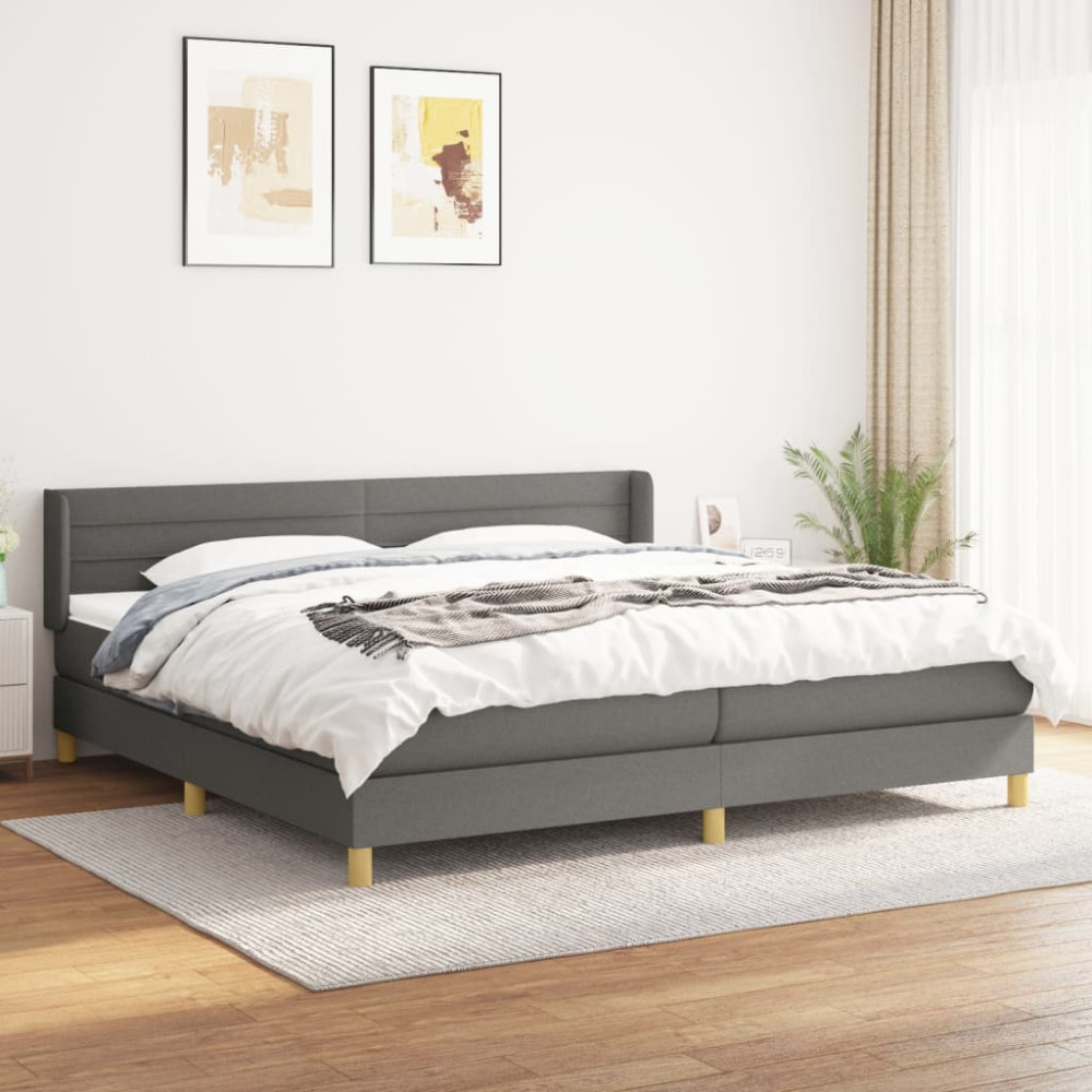 Produktbild för Ramsäng med madrass mörkgrå 200x200 cm tyg