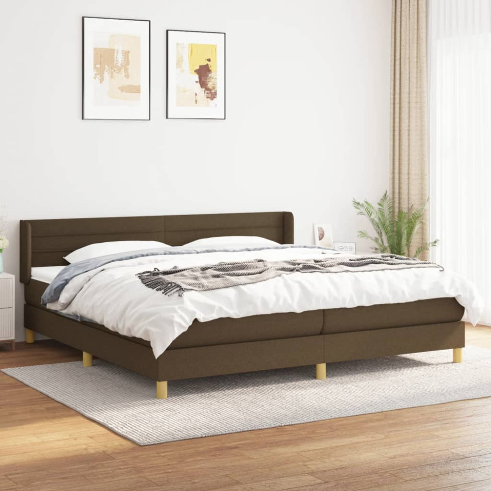 Produktbild för Ramsäng med madrass mörkbrun 200x200 cm tyg