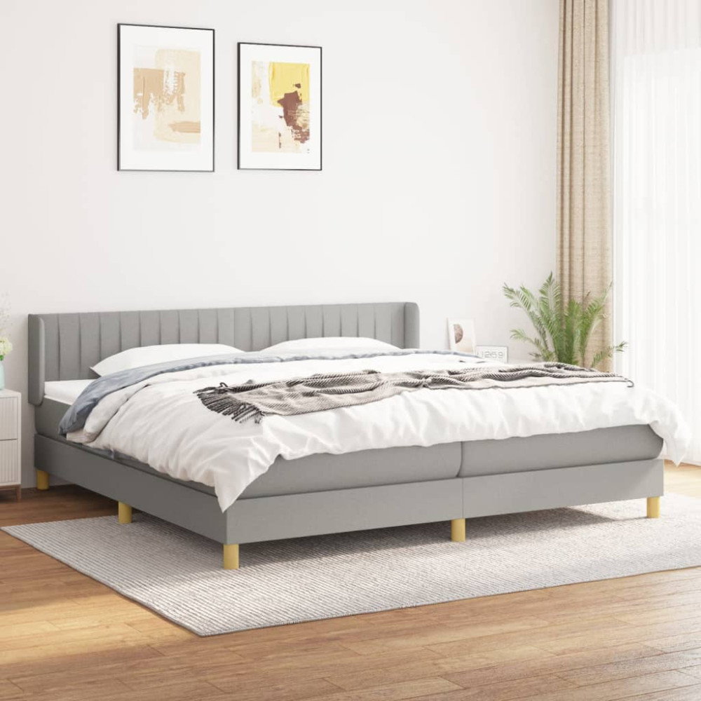 Produktbild för Ramsäng med madrass ljusgrå 200x200 cm tyg