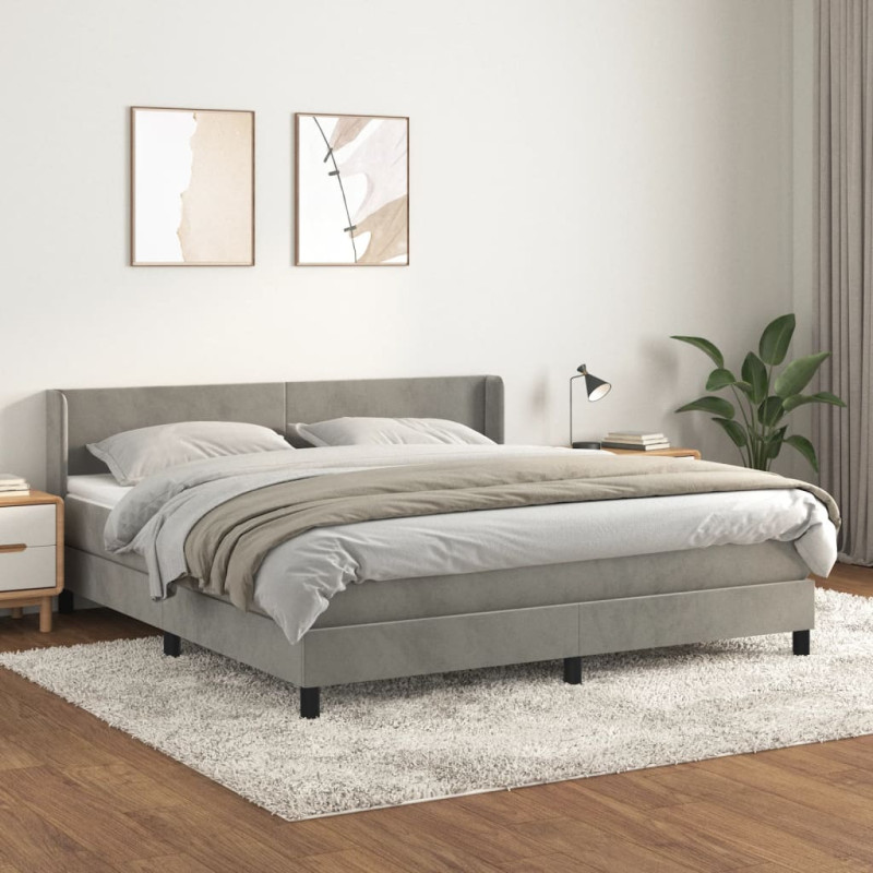 Produktbild för Ramsäng med madrass ljusgrå 160x200 cm sammet
