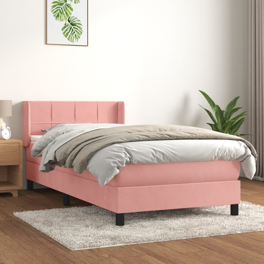 Produktbild för Ramsäng med madrass rosa 100x200 cm sammet