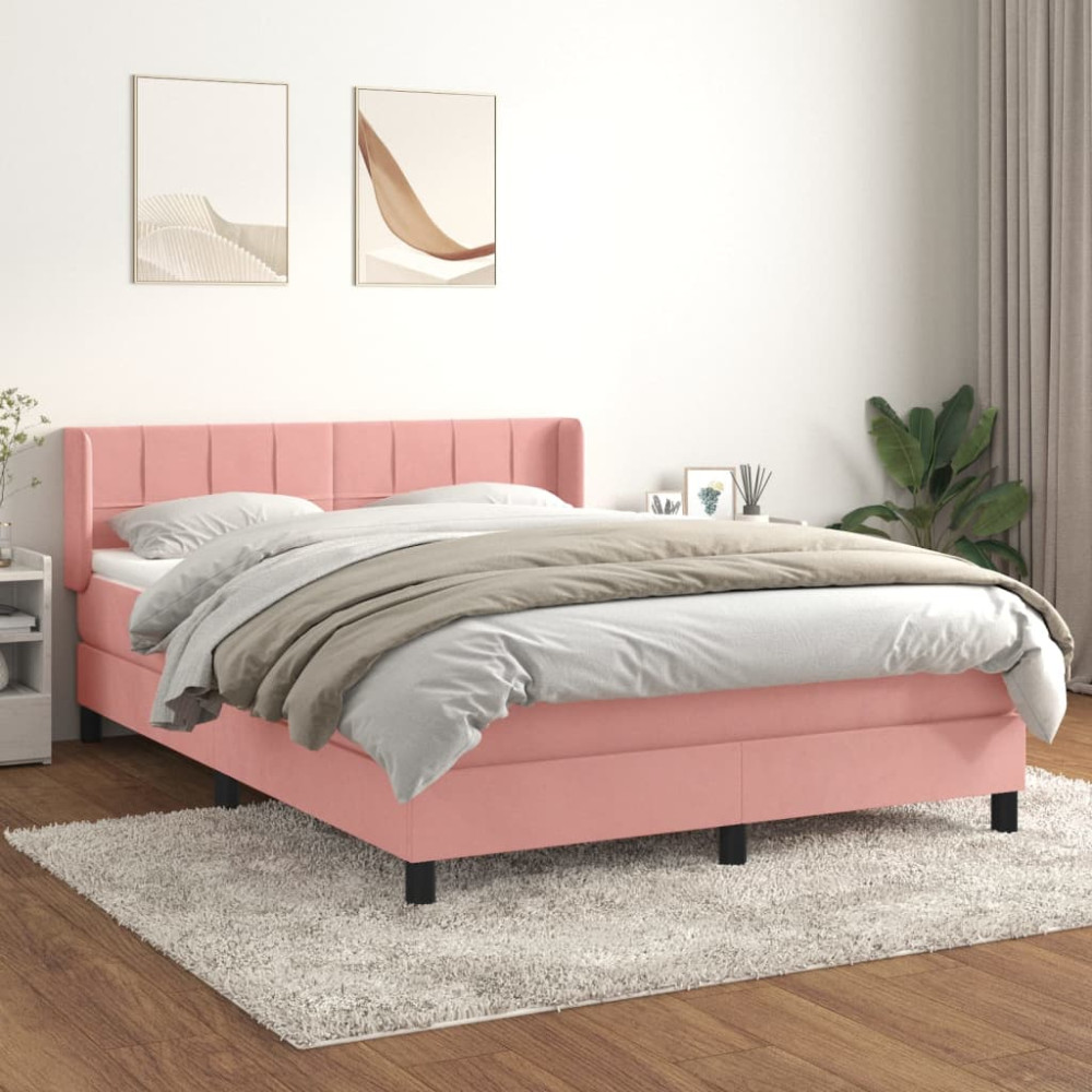 Produktbild för Ramsäng med madrass rosa 140x200 cm sammet