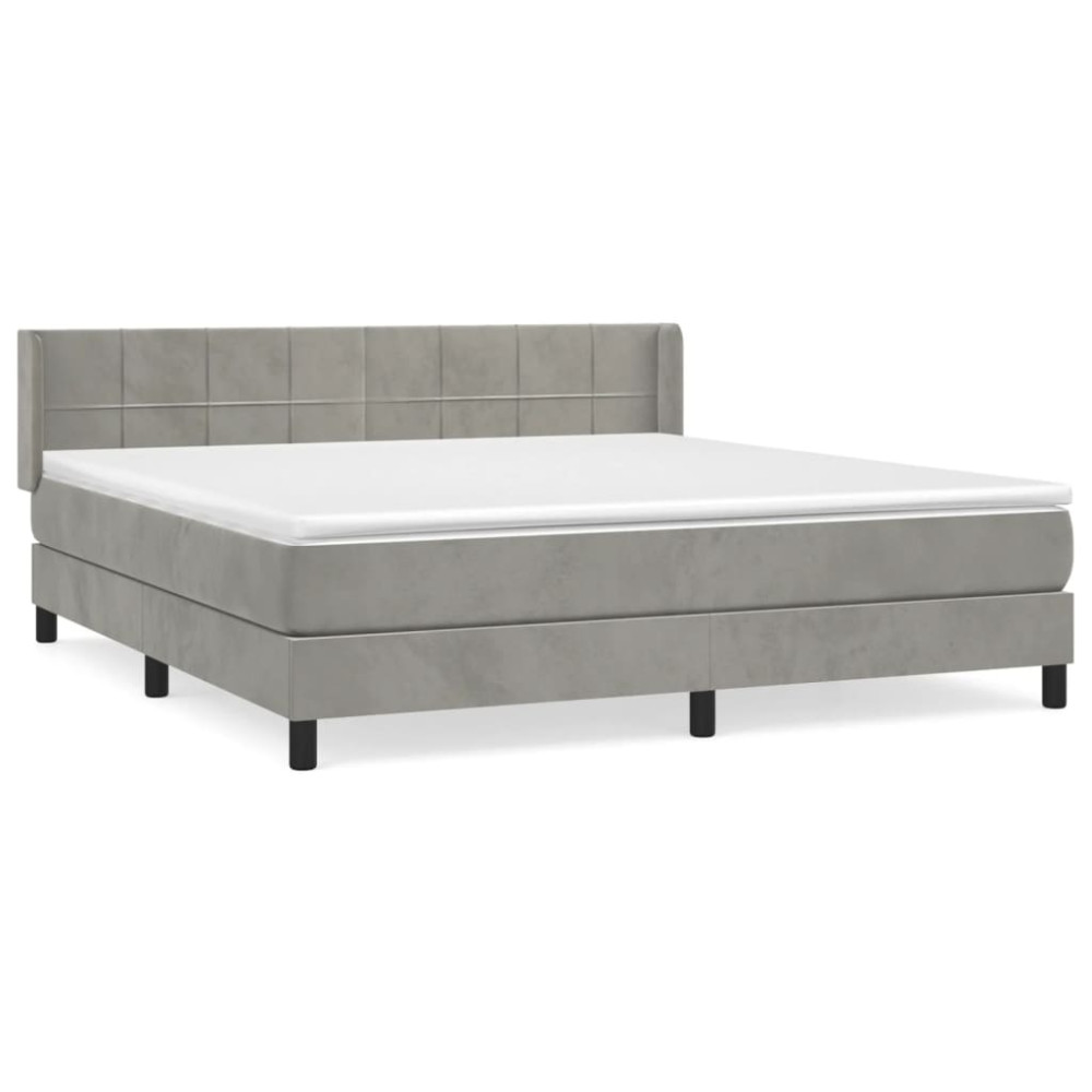 Produktbild för Ramsäng med madrass ljusgrå 160x200 cm sammet