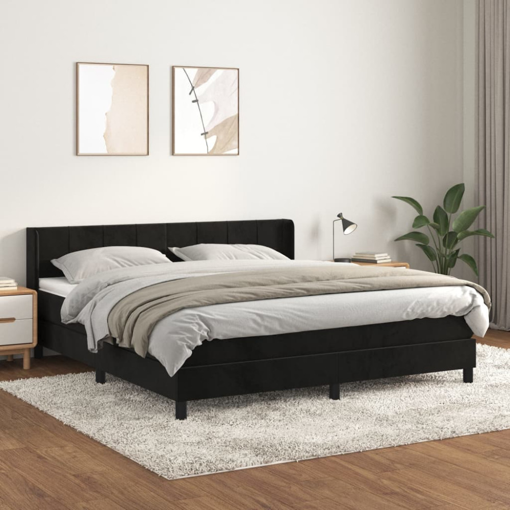 Produktbild för Ramsäng med madrass svart 180x200 cm sammet