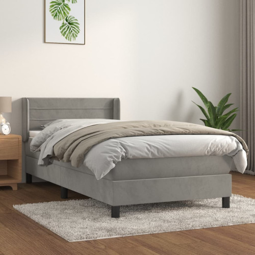 vidaXL Ramsäng med madrass ljusgrå 90x200 cm sammet