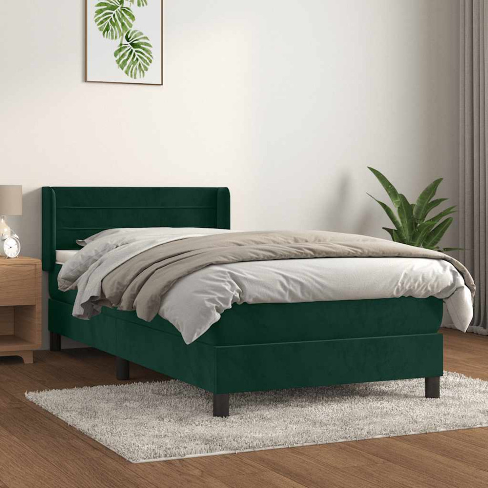 Produktbild för Ramsäng med madrass mörkgrön 100x200 cm sammet