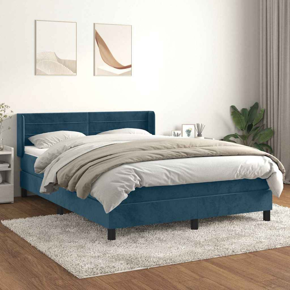 Produktbild för Ramsäng med madrass mörkblå 140x200 cm sammet
