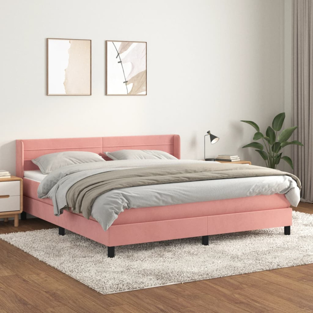 Produktbild för Ramsäng med madrass rosa 160x200 cm sammet