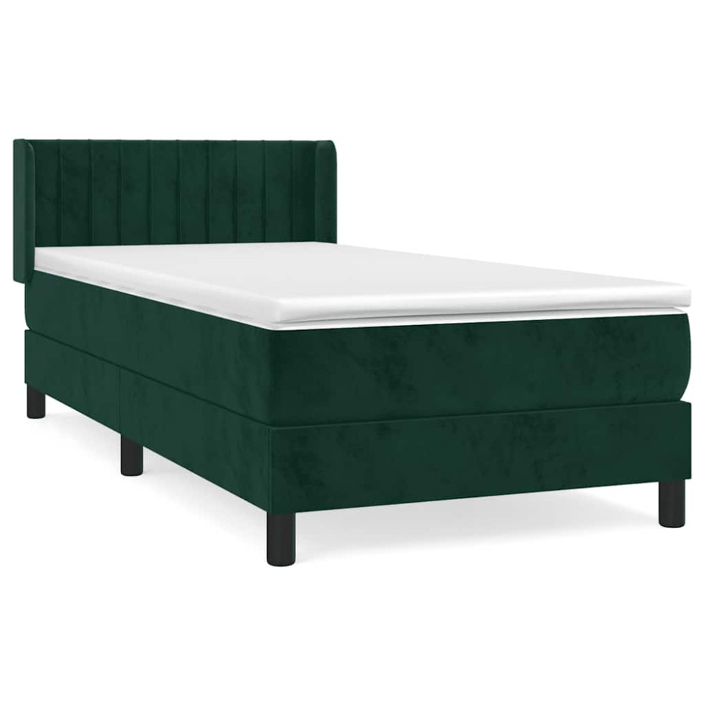 Produktbild för Ramsäng med madrass mörkgrön 90x200 cm sammet