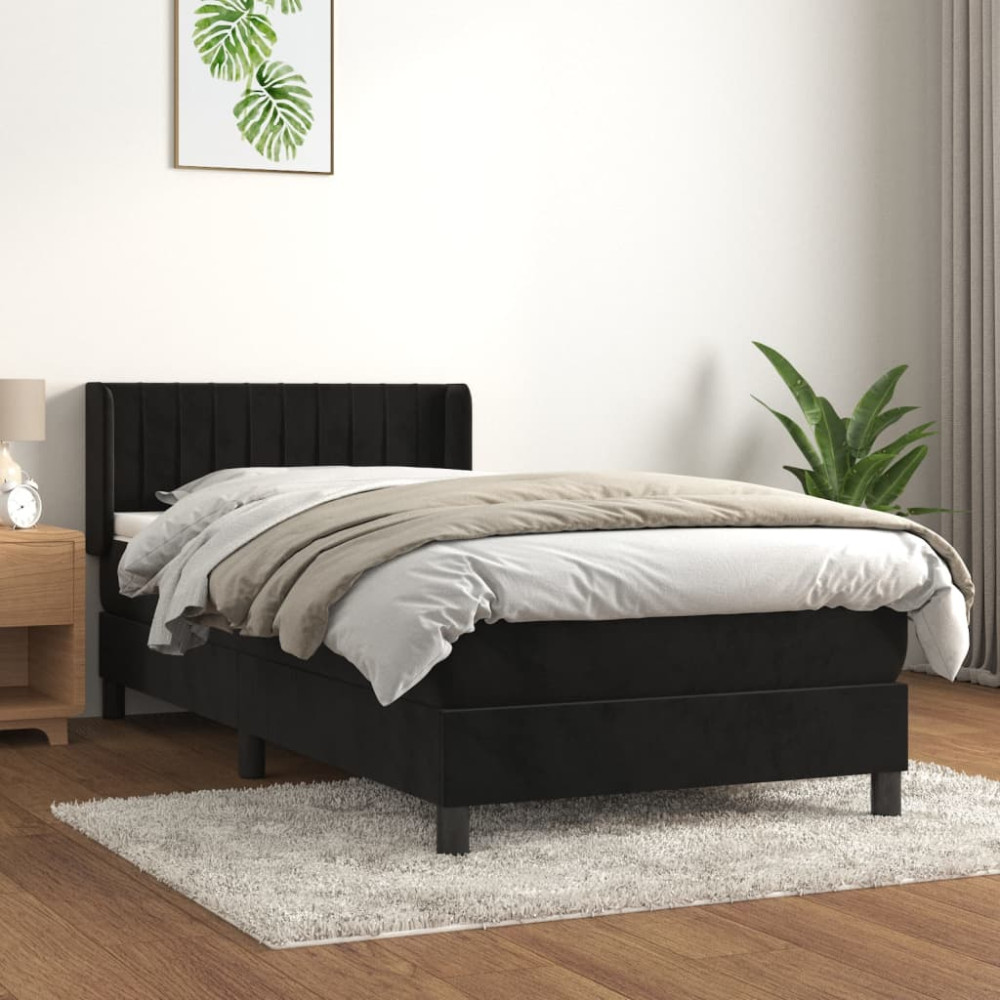 Produktbild för Ramsäng med madrass svart 100x200 cm sammet