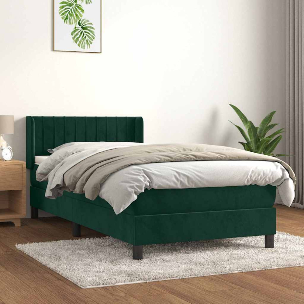 Produktbild för Ramsäng med madrass mörkgrön 100x200 cm sammet