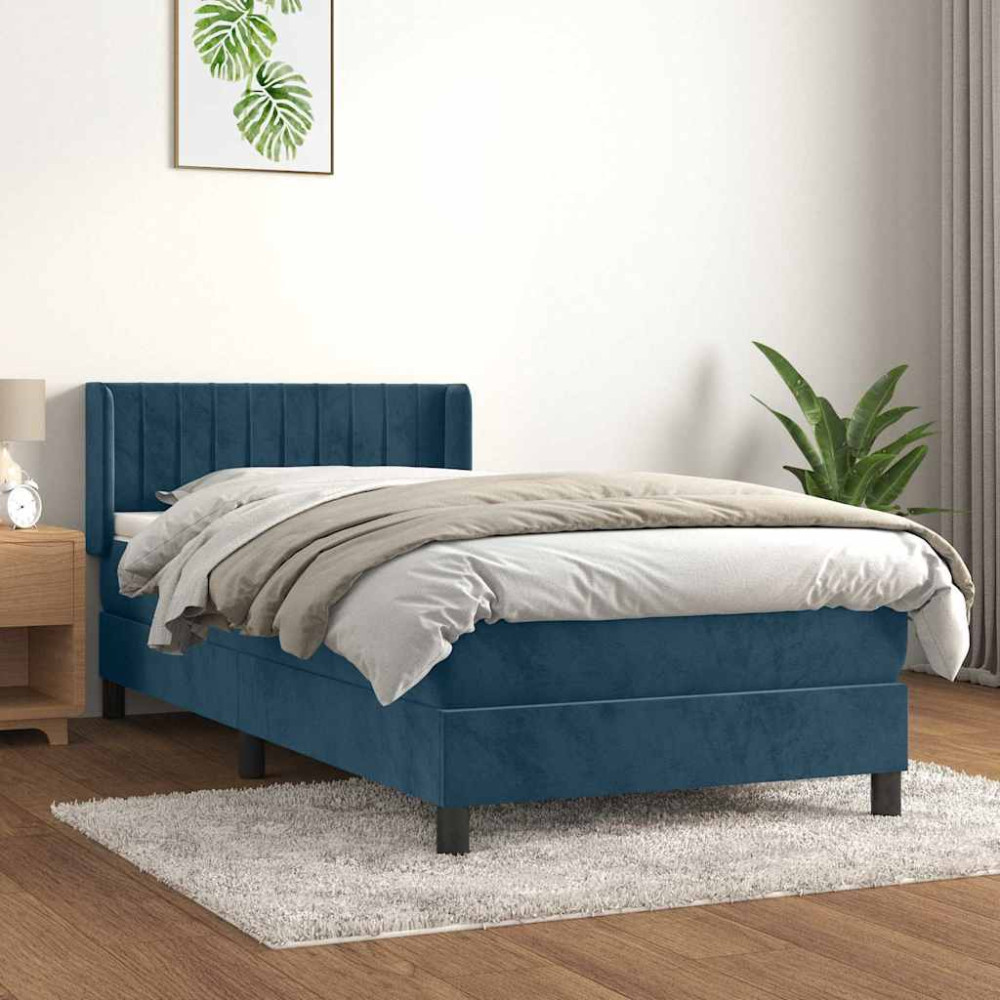 Produktbild för Ramsäng med madrass mörkblå 100x200 cm sammet
