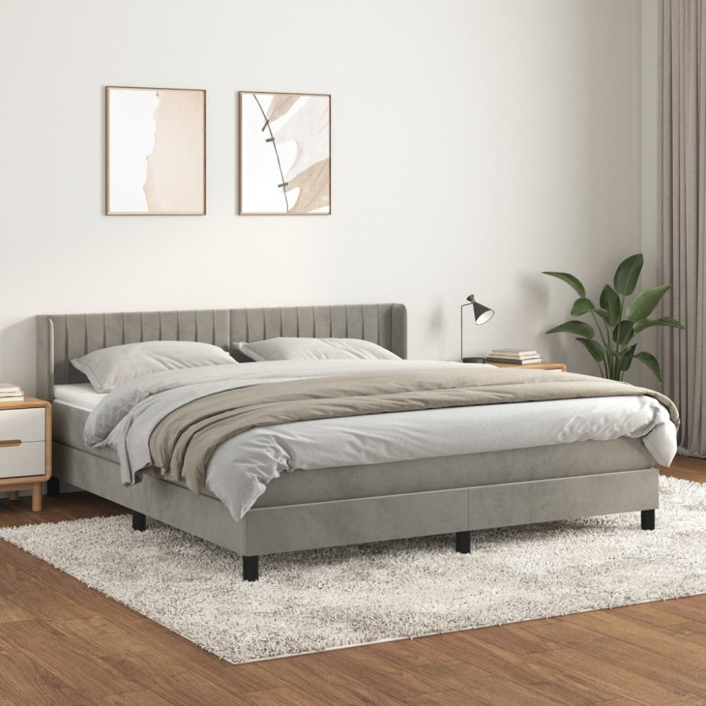 Produktbild för Ramsäng med madrass ljusgrå 180x200 cm sammet