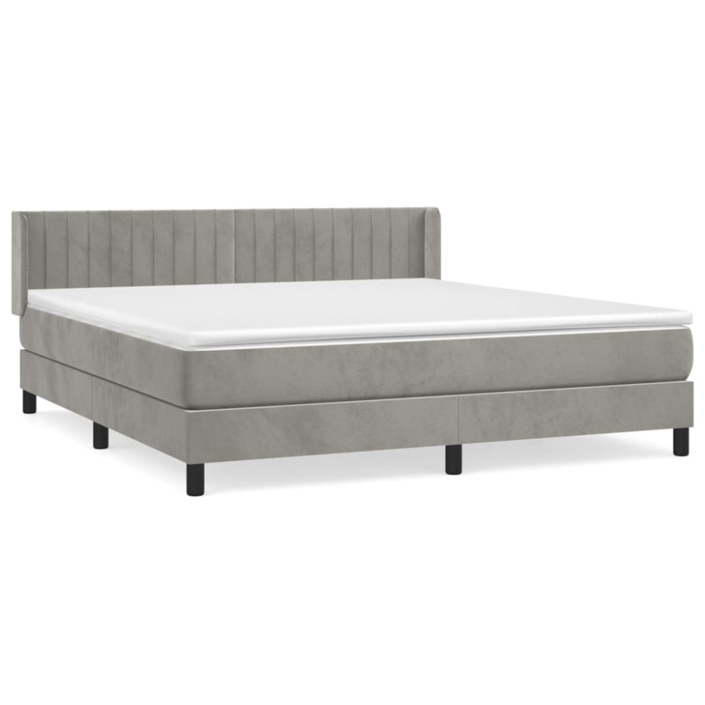Produktbild för Ramsäng med madrass ljusgrå 180x200 cm sammet