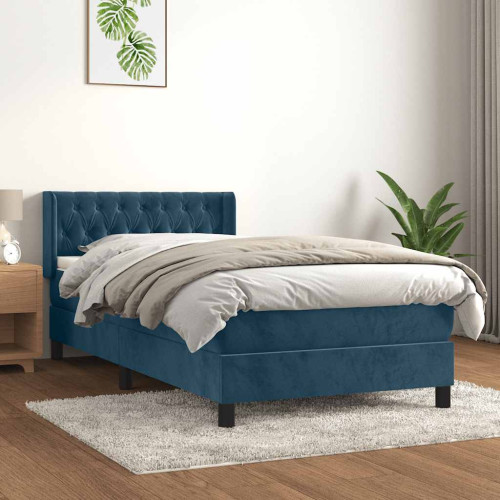 vidaXL Ramsäng med madrass mörkblå 90x200 cm sammet