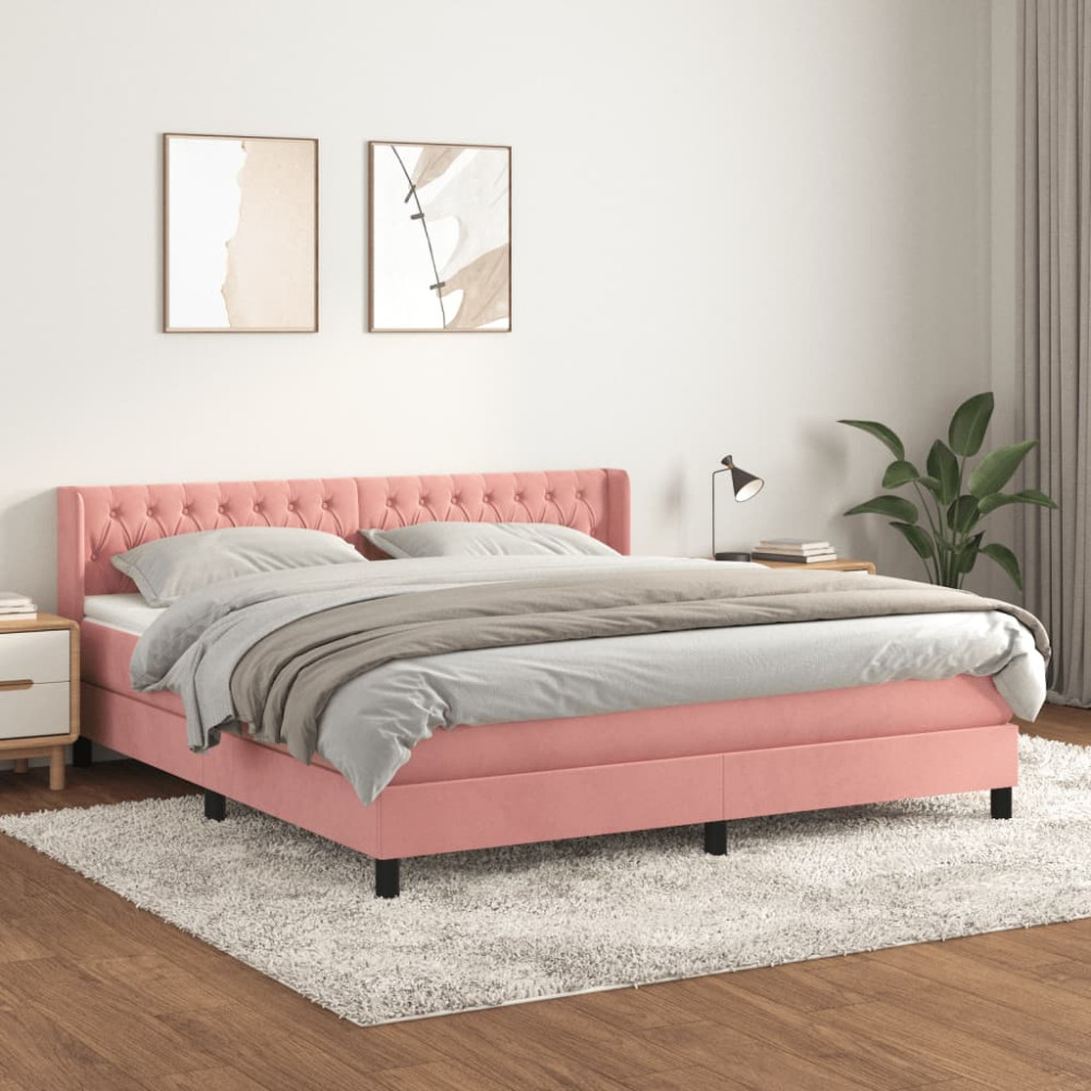 Produktbild för Ramsäng med madrass rosa 160x200 cm sammet