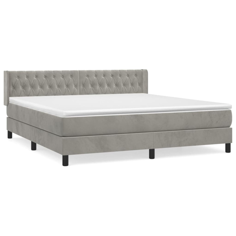 Produktbild för Ramsäng med madrass ljusgrå 180x200 cm sammet