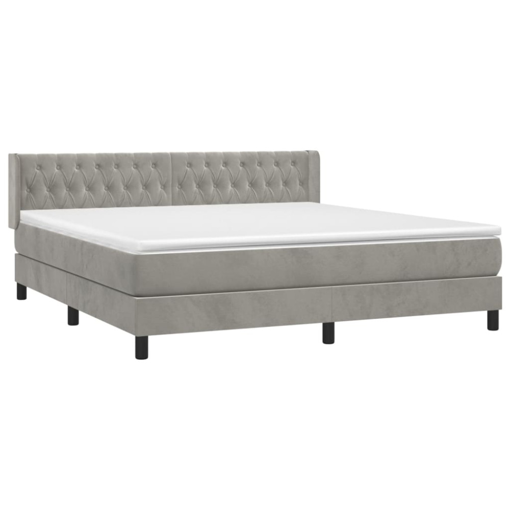 Produktbild för Ramsäng med madrass ljusgrå 180x200 cm sammet