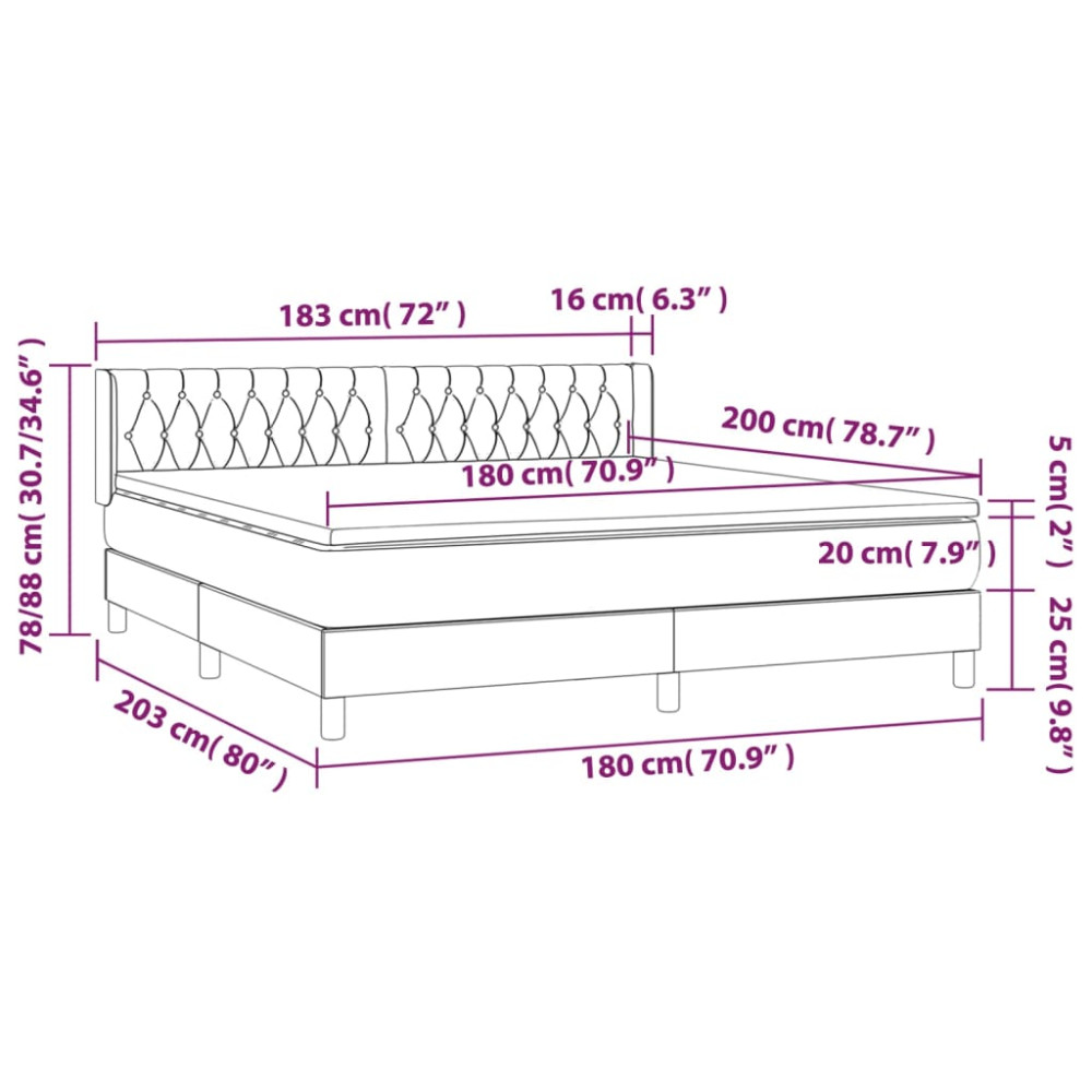 Produktbild för Ramsäng med madrass ljusgrå 180x200 cm sammet
