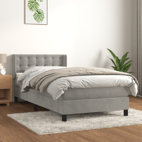 vidaXL Ramsäng med madrass ljusgrå 90x200 cm sammet