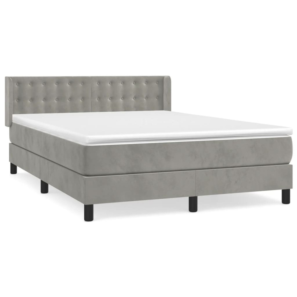 Produktbild för Ramsäng med madrass ljusgrå 140x190 cm sammet