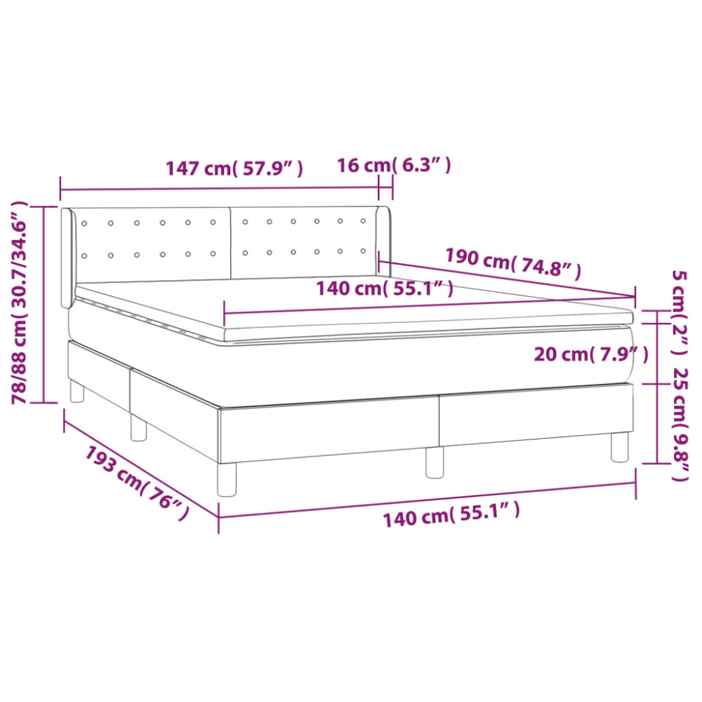 Produktbild för Ramsäng med madrass ljusgrå 140x190 cm sammet
