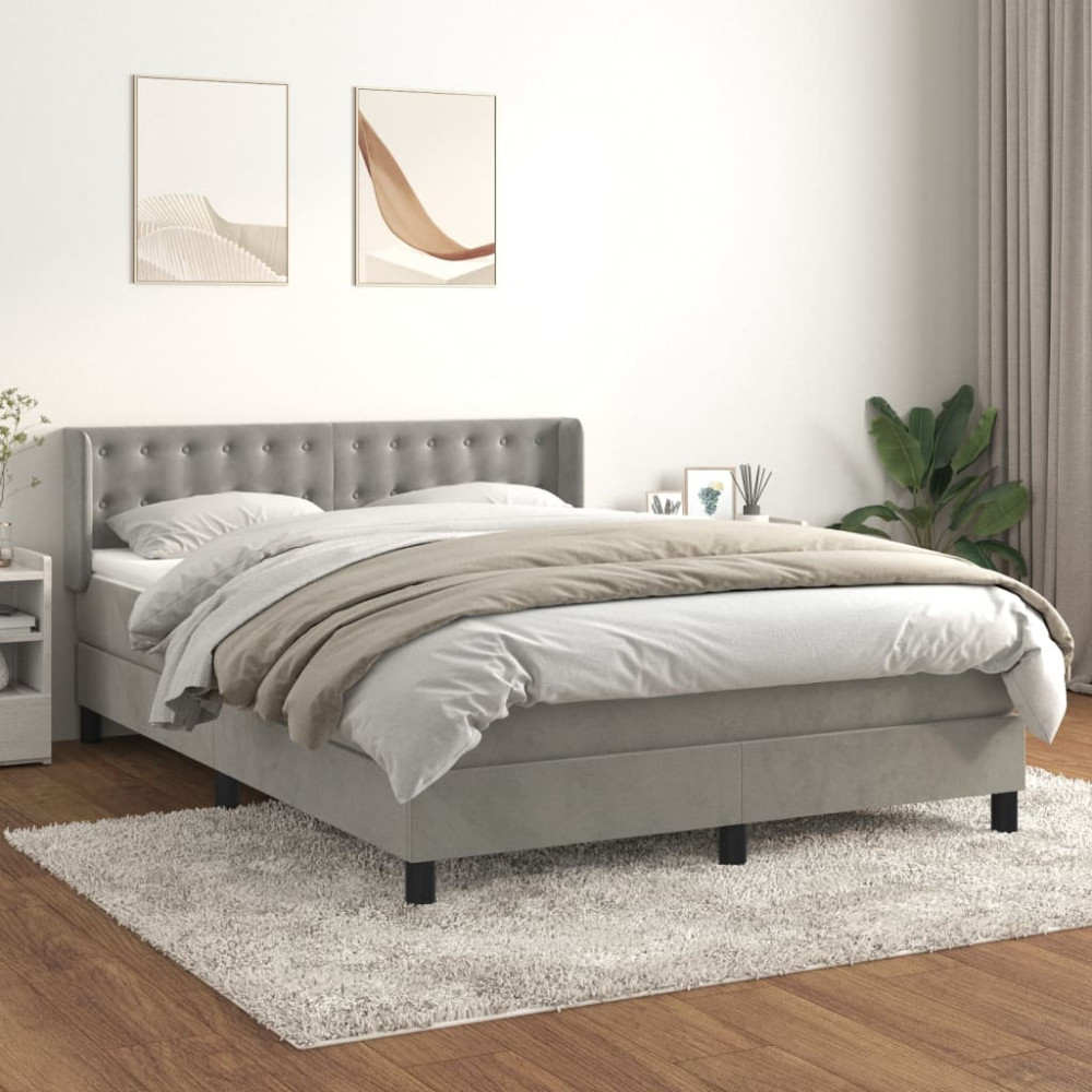 Produktbild för Ramsäng med madrass ljusgrå 140x200 cm sammet